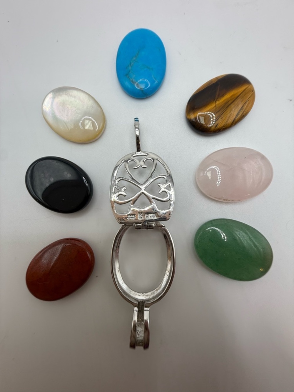 Sterling Silver Interchangeable Stone Pendant 7 Cabochons - Picture 3 of 3